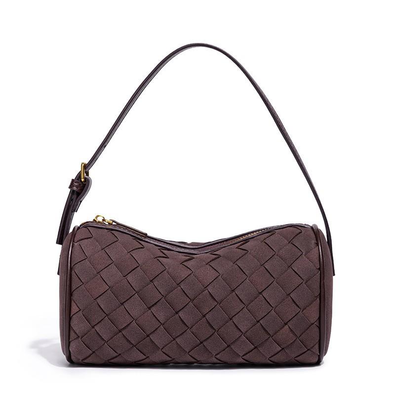 

Autumn And Winter Frosted Leather Cylinder Woven Bag Fashion Trend Shoulder Underarm Bag Hand Carry Diagonal Cross Pillow Bag 19*8*11 кавовий