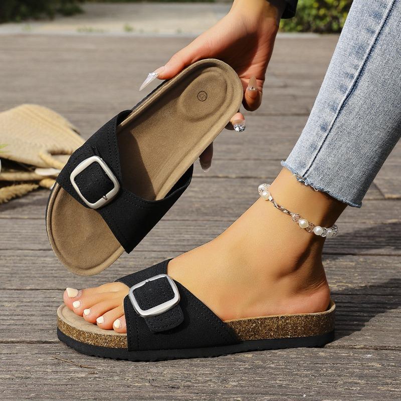 One-word Slippers Women's New Beach Open-toed Flat-bottomed Cool Slippers Women's Large-size Women's Sandals