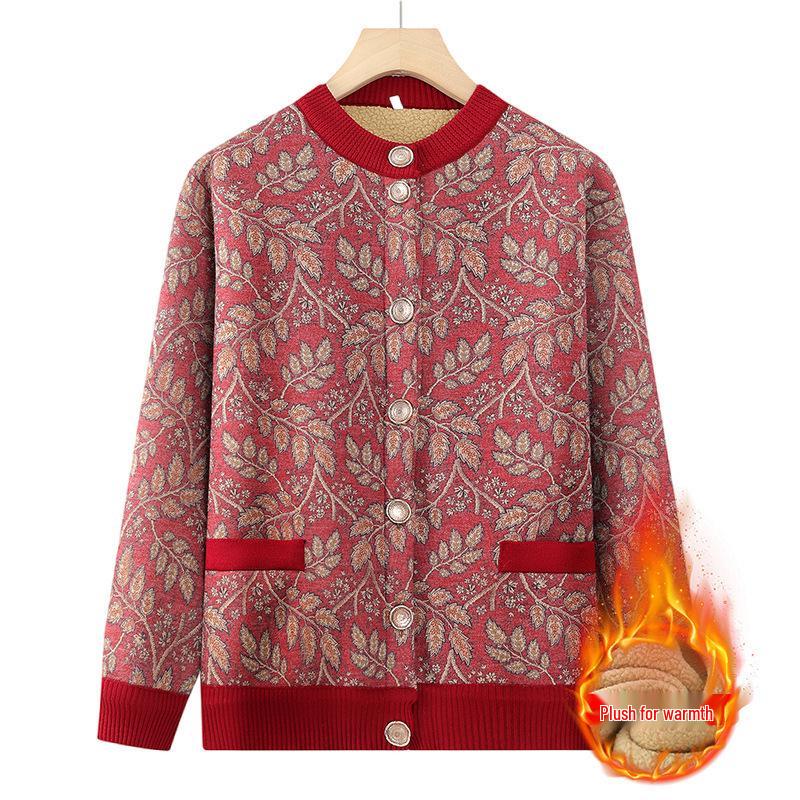 Cárdigan Acogedor de Lana con Forro de la Abuela: Abrigo Grueso y Cálido de Otoño e Invierno para Mujeres de Mediana Edad y Mayores