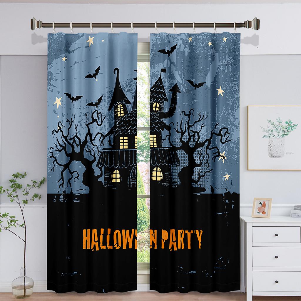 Fröhliches Halloween Schloss Kürbis Hexe Mond Fenstervorhang für Kinder Wohnzimmer Schlafzimmer Badezimmer Küche Tür Schrank Dekor Haken