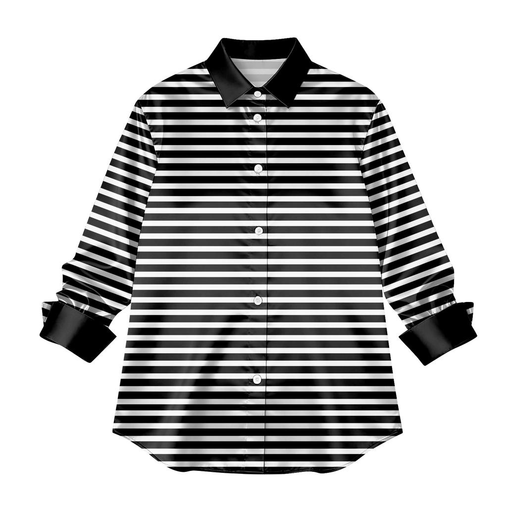 Damen-Hemdbluse, bedruckt, Knopfleiste, langärmelig, lässig, Basic, Hemdkragen, normales Oberteil