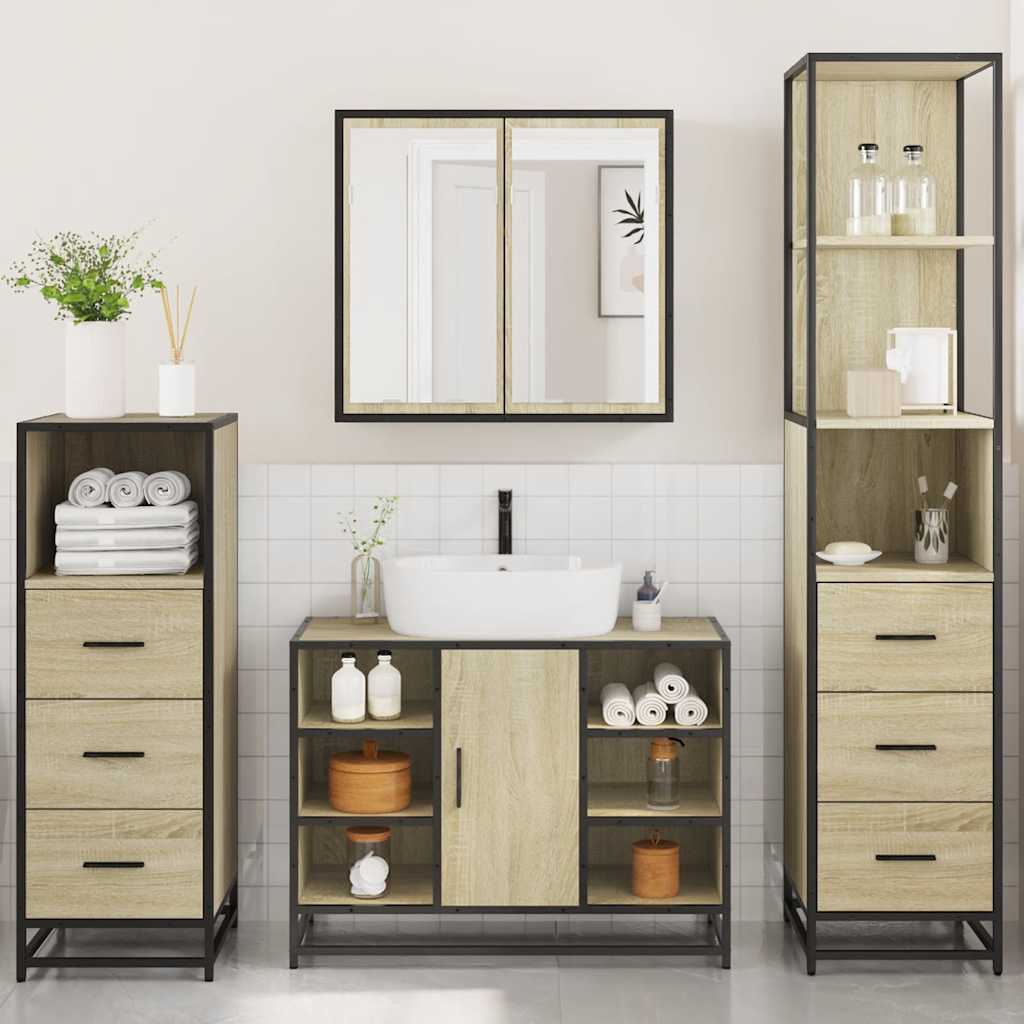 4 Piece Bathroom Furniture Set In Sonoma Oak Engineered Wood