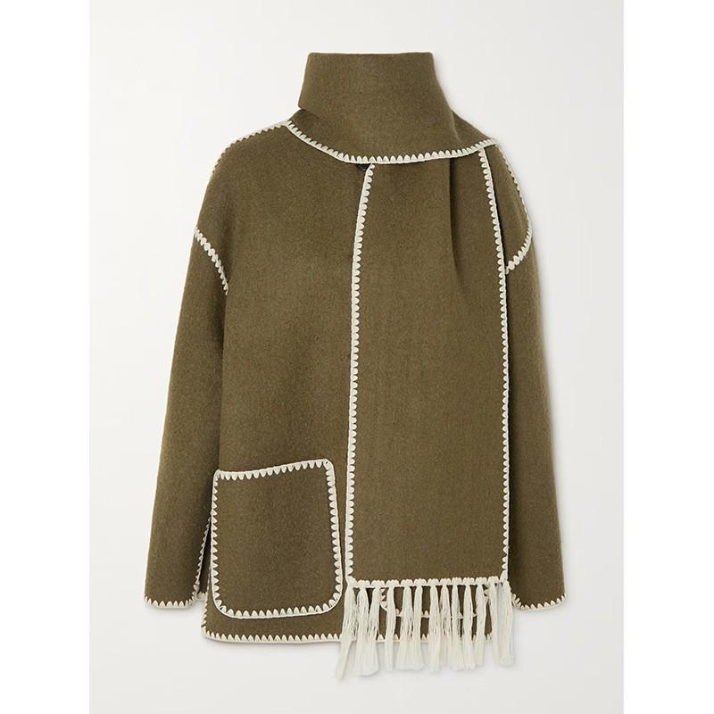 2023 Autumn/Winter Women's Wool Coat with Scarf & Tassels - European & American Style, Thick & Loose.