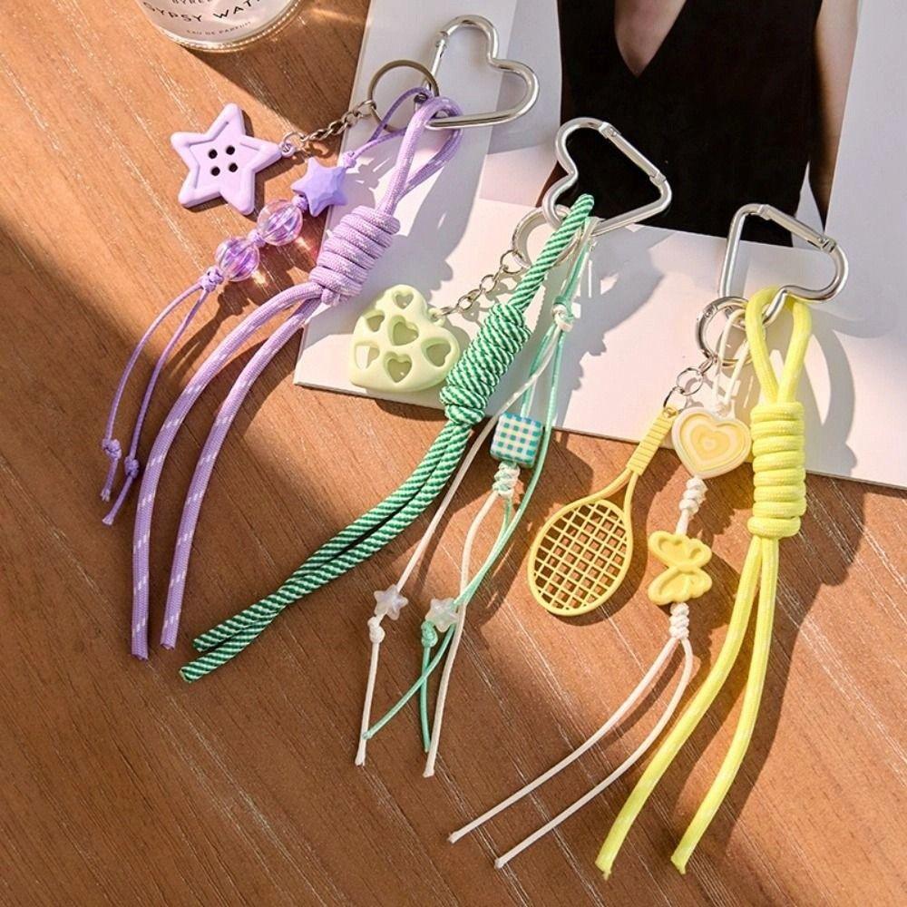 Hand-Woven Braided Rope Keychain Girl Heart Star Bowknot Key Chain  Home Decor