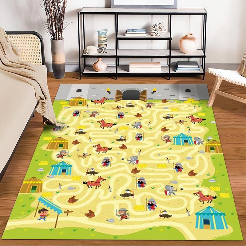 Kids Play Carpet with Maze, Farm Animals, Castle, and Colorful Design Suitable for use as an anti-slip for living room bedroom sofas