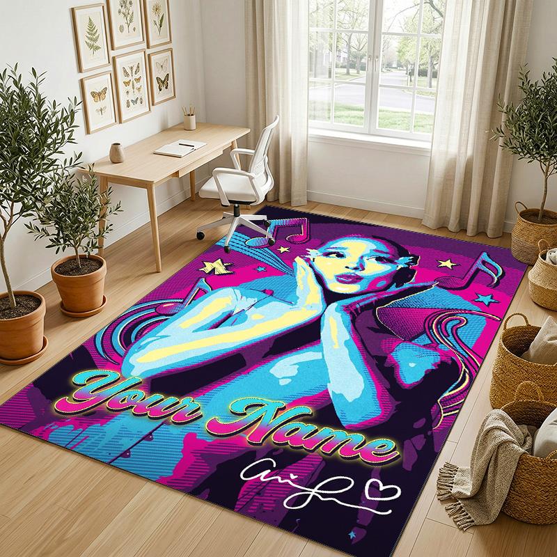 Personalized Crystal Velvet Carpet,Ariana Grande Custom Printed Name, Plush Area Rug For Home Indoor Decor