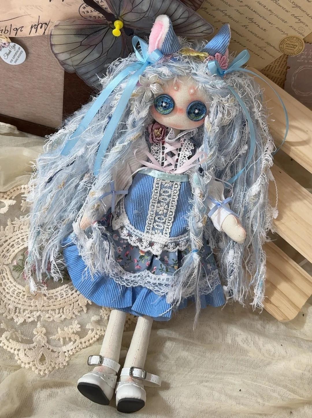 

Pink Rabbit Blue Cat Ear Button Dolls - Handmad Keychain with Free Shoes Hairpin Gift Set