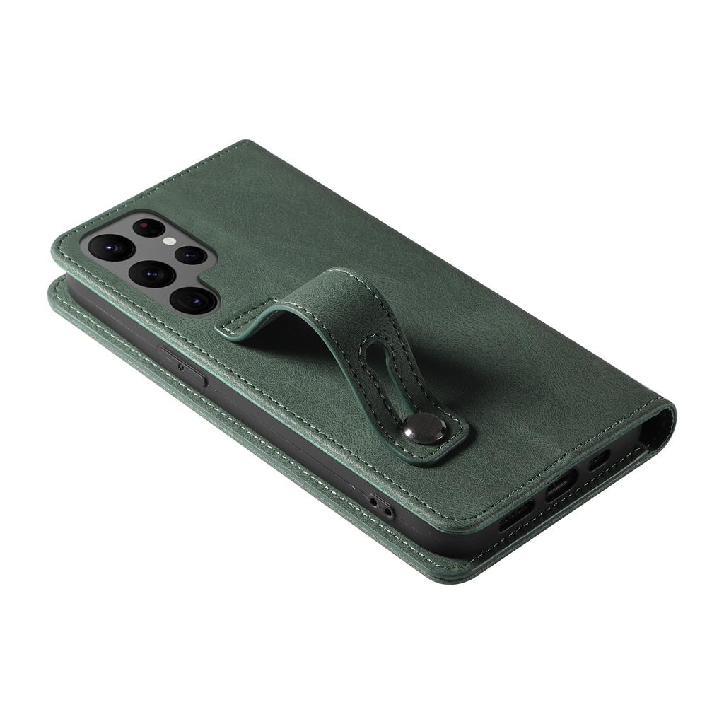 For Samsung Galaxy S24 Ultra Leather Case Wristband Design Stand Phone Cover