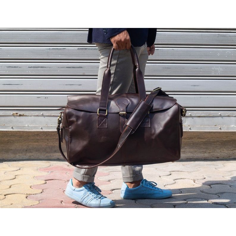 Full Grain Leather Weekender Bag: Carry-on Duffle, Custom Monogram