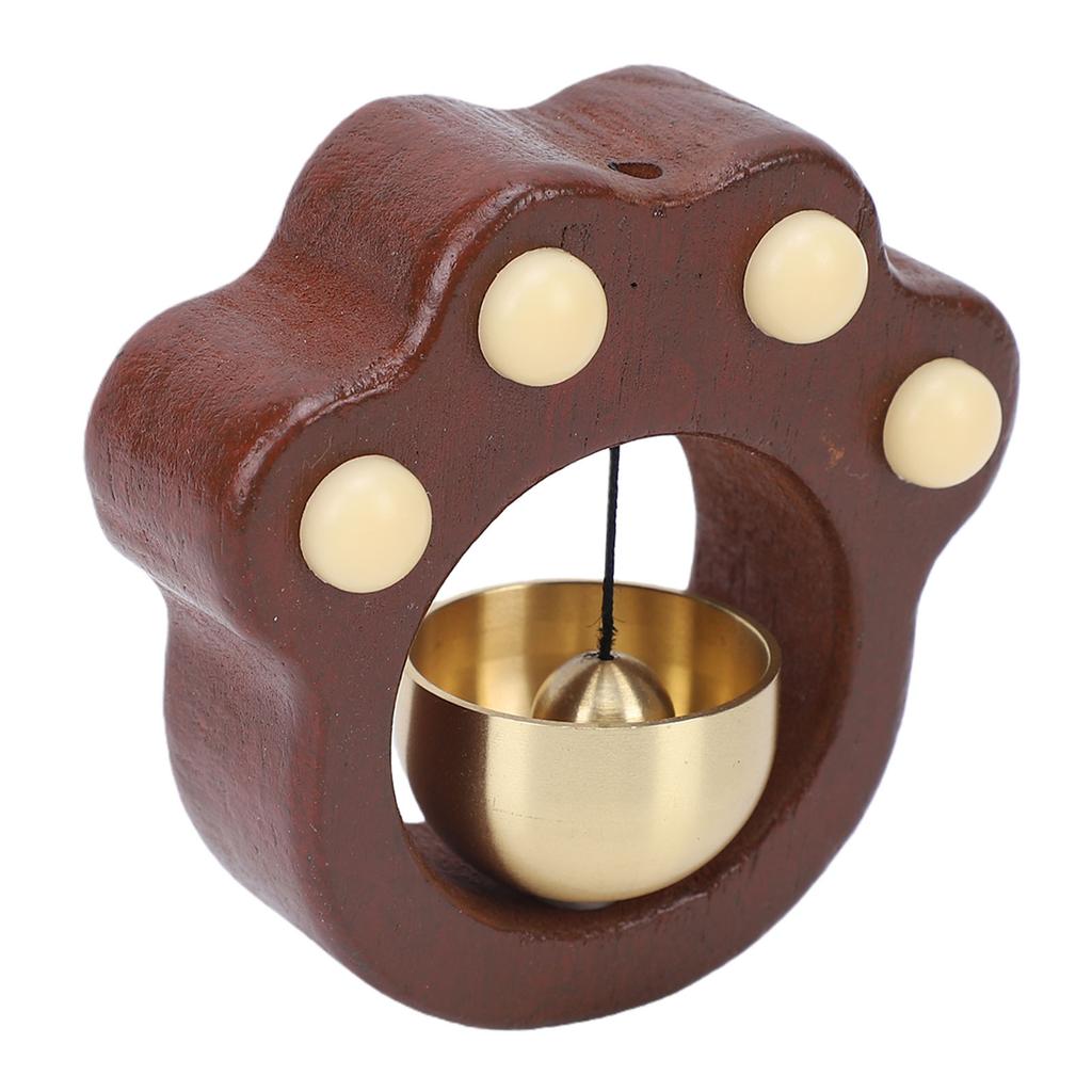 Cat Paw Shopkeeper Bell Wooden Door Chime with Brass Bell Magnetic Installation for Home Office Cabin Tent Walnut Color