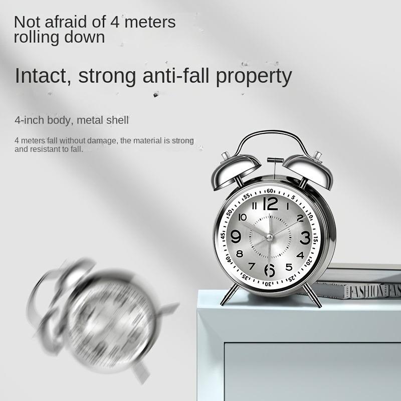 Night Light Twin Bell Alarm Clocks Metal Frame Battery Operate Loud Desk Table Alarm Clock for Bedrooms Bedside