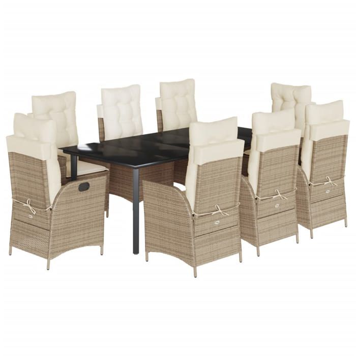 VidaXL Ensemble à Manger de Jardin avec Coussins 9 pcs, Table et Chaise de Terrasse, Meubles de Patio, Mobilier d'Extérieur, 3213253