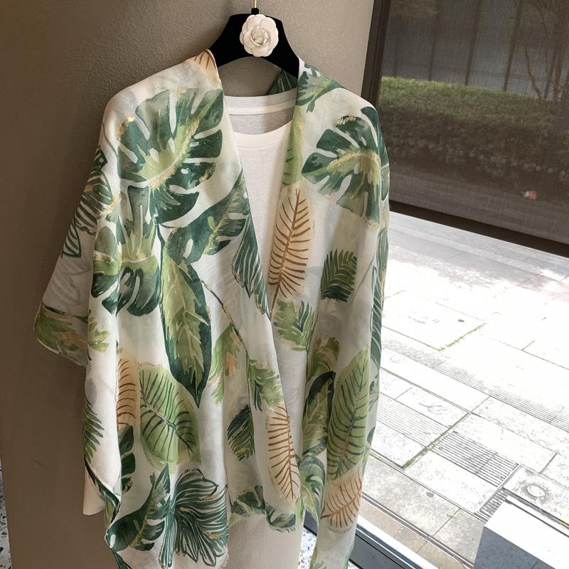 Summer Ethnic Style Big Shawl Dual-Purpose Silk Scarf Bronzing Fashion Versatile Ginkgo Biloba Fresh Wind Multi-Functional Shawl
