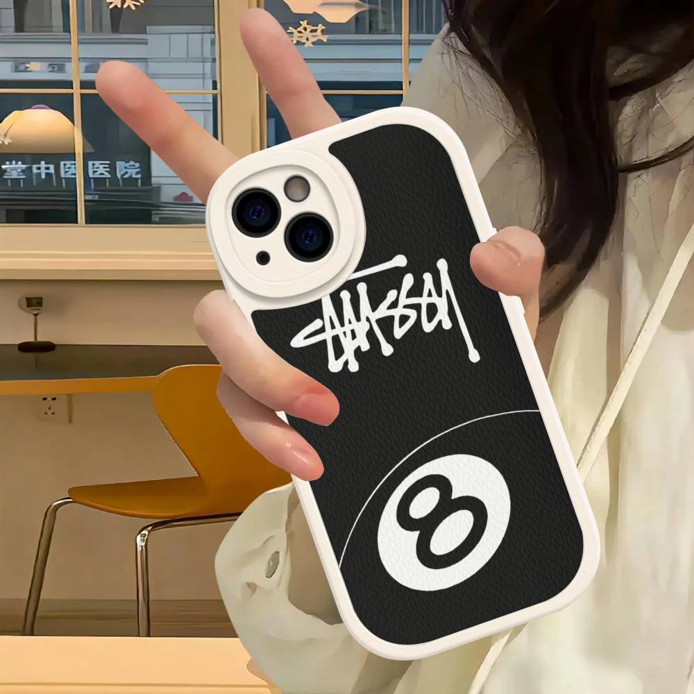 Zwart-Wit NO.8 Bal Leer Telefoonhoesje Voor IPhone 16 15 14 13 12 11 Pro Max Plus Cover