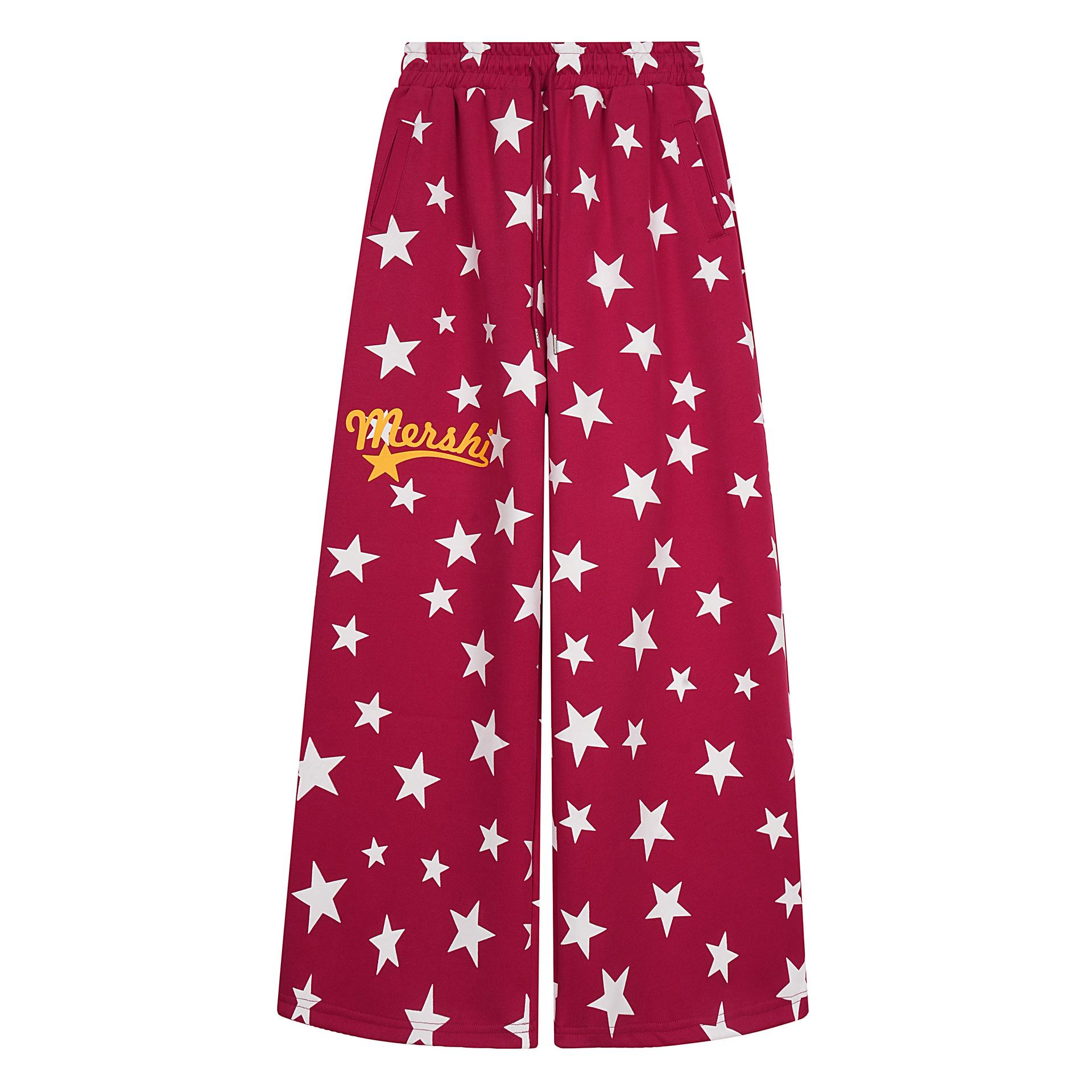Spring  26 American Retro Star Print Plaid Wide-Leg Women’s Pants Medium красный