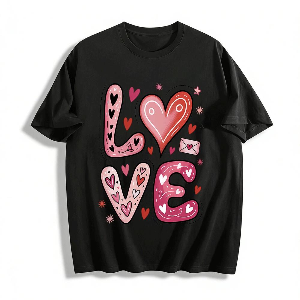 Love Heart Graphic Casual Tee Sweet Style Daily Versatile Top Pure cotton T-shirt XXS