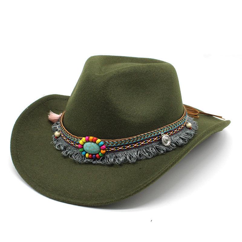 New ethnic style western cowboy hat woolen top hat men's and women's top hat outdoor travel hat winter