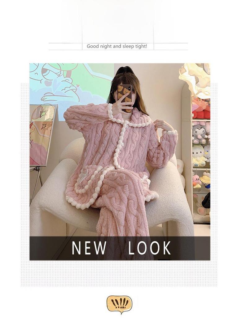 Pyjama Doux en Polaire Grande Taille pour Femmes: Cardigan d'hiver mignon avec du corail pelucheux