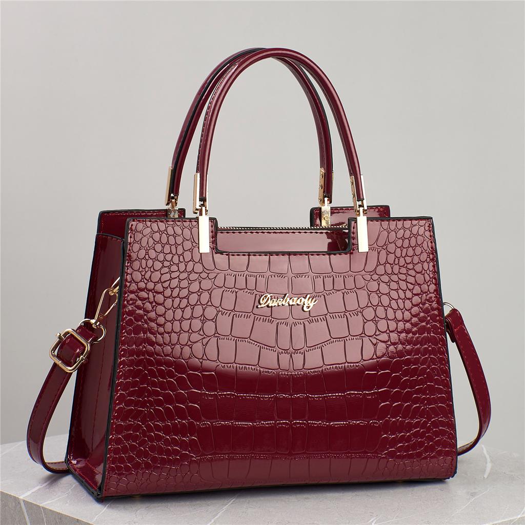 Taizhou Women's Bag with Shiny Leather and Stone Pattern, Elegant and Grand Women's Handbag, Single Shoulder Crossbody Bag, Large Capacity