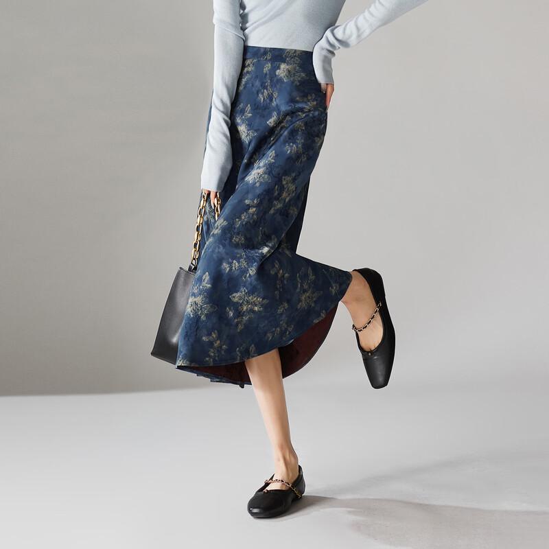 SOFSIL New Chinese Style Floral Print A-Line Skirt