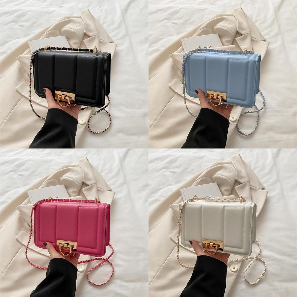 Elegant Solid Color Gold Buckle Decoration Women Casual Shoulder Square Bag For Daily Urban Fashion