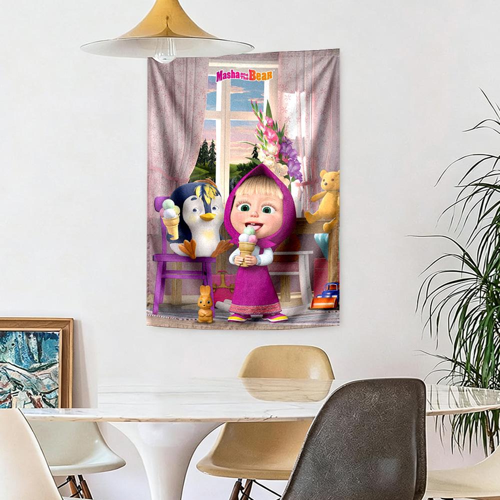 Masha Bear Wall Decor Tapestry Art For Pet Memorial Birthdaywedding Party Backdrop Family Gift