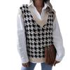 Clearance 2023 Autumn/Winter European-American V-neck Houndstooth Casual Loose Knit Vest Sweater Waistcoat.