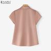 ZANZEA Women Summer Casual Doll Collar Short Sleeve Satin Blouse