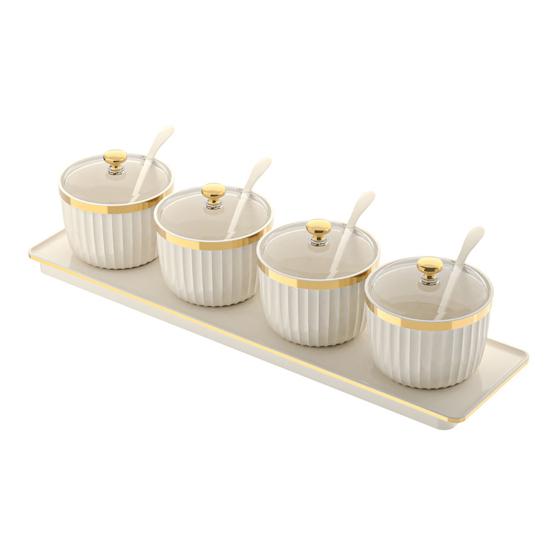 Spice Jars Independent Condiment Containers Transparent Acrylic Jars with Spoons Tray BPA-Free Plastic