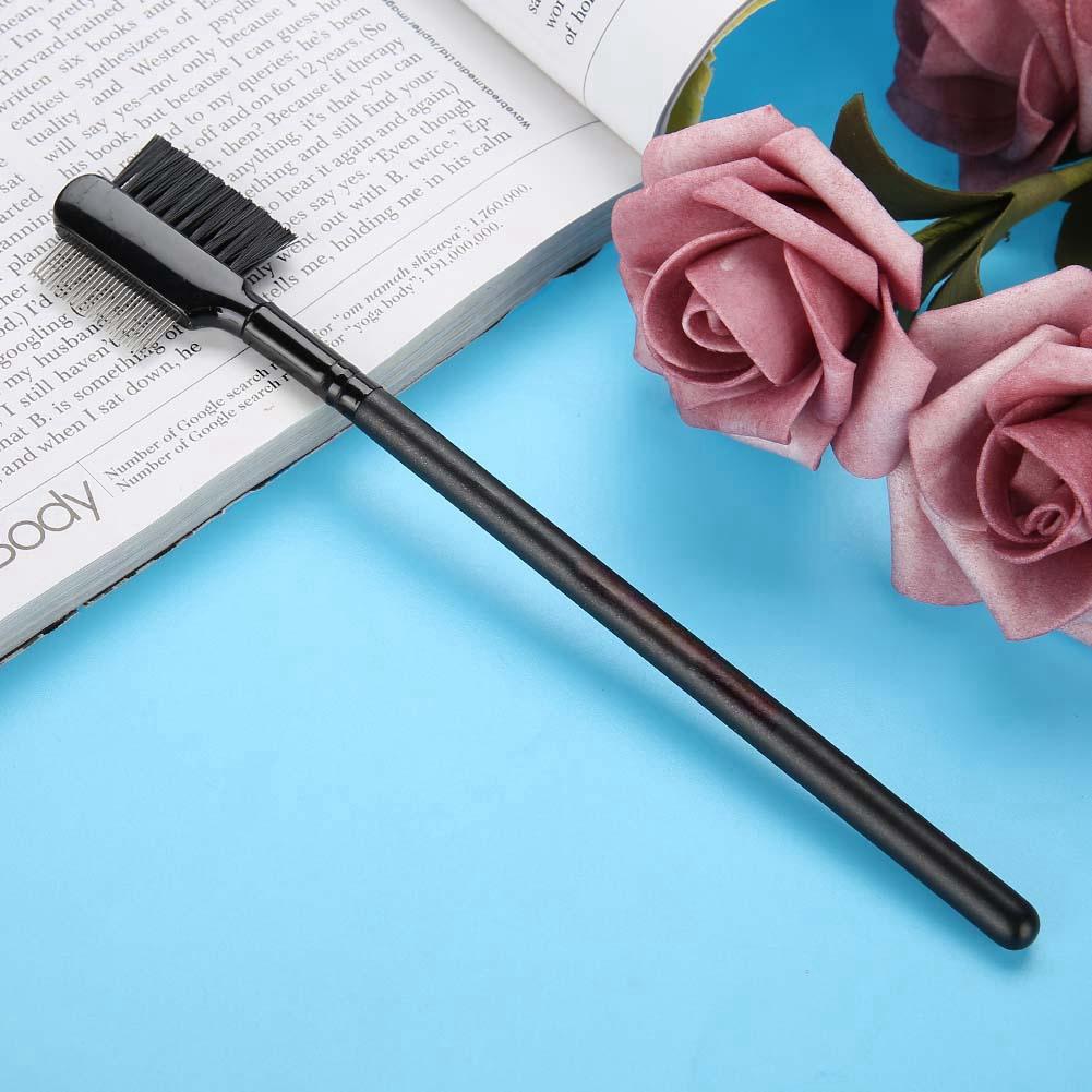 Doppelkopf-Wimpern- und Augenbrauenbürstenkamm Edelstahlkamm Nadel Holz langer Griff