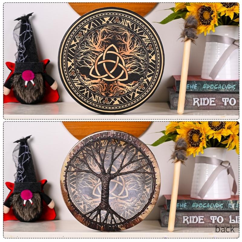 Unique Pattern Shaman Drum With Drumstick Siberian Drum Sound Healing Tool Home Ornament for Spiritual Music Meditation