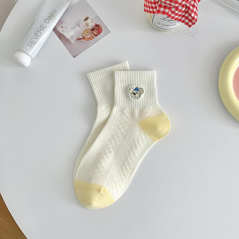 Women's Spring and Summer New Style Embroidered Cartoon Striped Letter Breathable Cotton Socks
