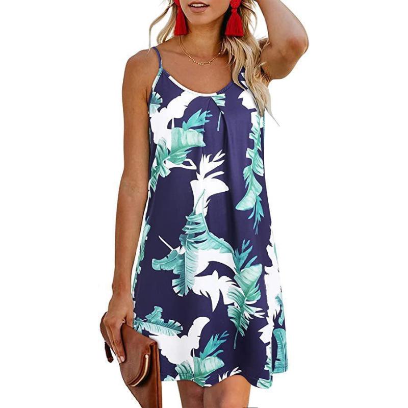 Buy 2023 Summer New Vneck Multiprint Casual Skirt Beach Dress at