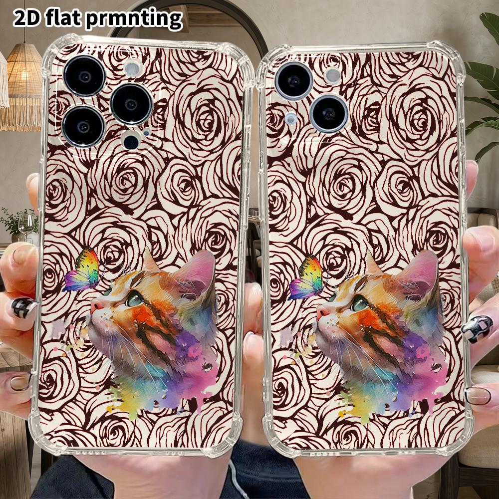 Phone Case: 2D Flat Design, Suitable for iPhone 18, 17, 16, 15, 14, 13 Pro, Transparent Corner Protective Case, Gradient Butterfly, Christmas and Hall