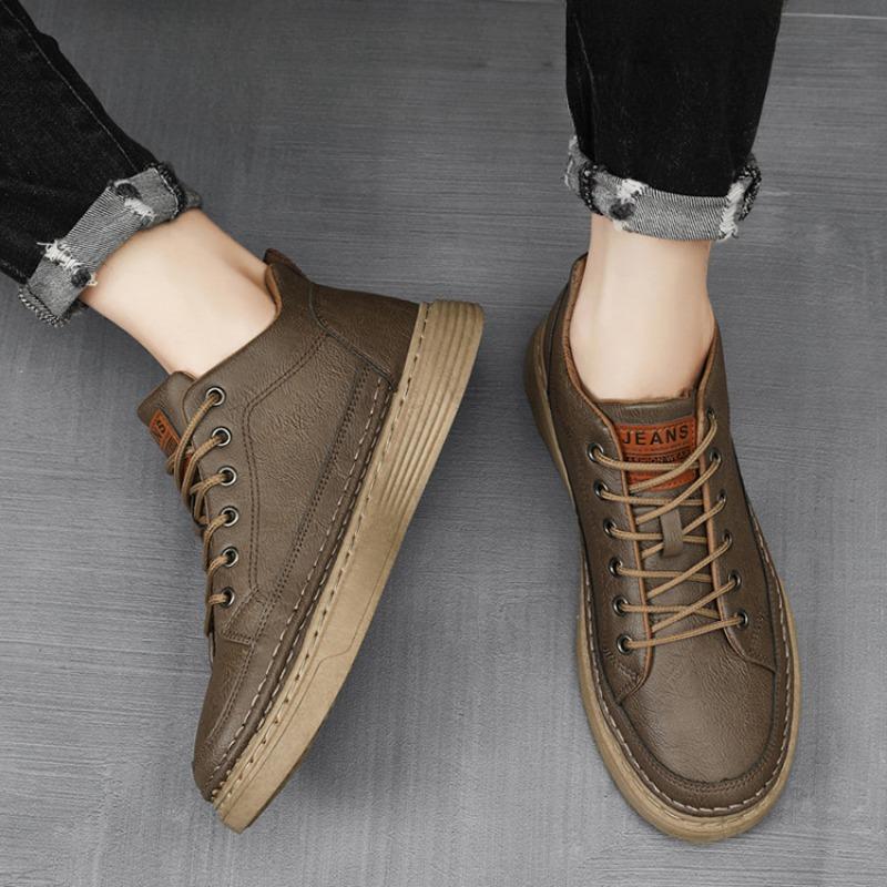 Spring New Men Leather Casual Shoes Fashion Comfortable Lace-up Platform Walking Footwear Sneakers Loafers Flats Shoe Zapatillas