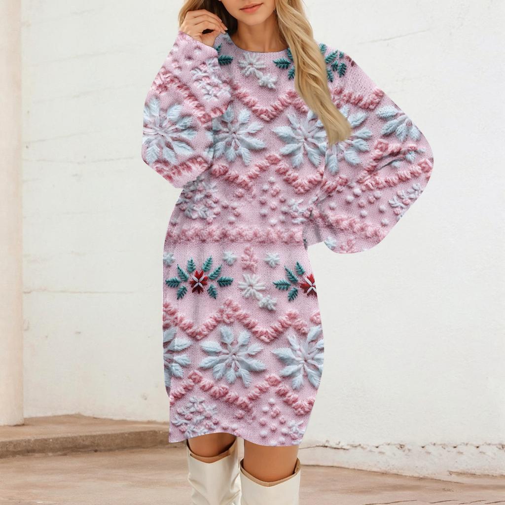 Women's Round Neck Casual Long Sleeve Plush Dresses