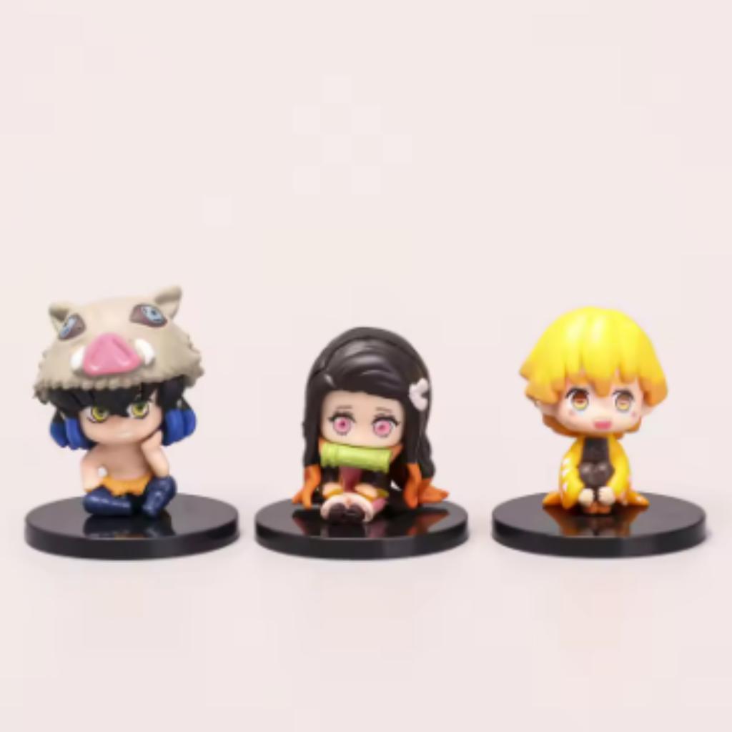 5 stuks/set Demon Slayer Q Versie Zittende Figuur Speelgoed Anime Kimetsu no Yaiba Tanjiro Nidouzi Inosuke Zenizu PVD Figuur Model Pop