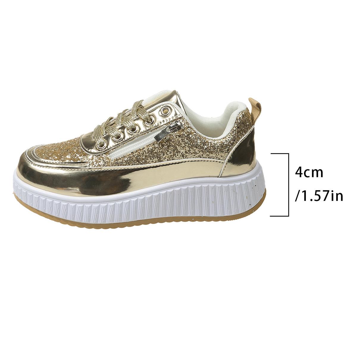 

Thick Sole Glitter Trendy Casual Shoes Low Cut Flat Lace-UP Walking Shoes Women Anti Slip Comfort Sneakers Platform Zapatillas 36 золотий