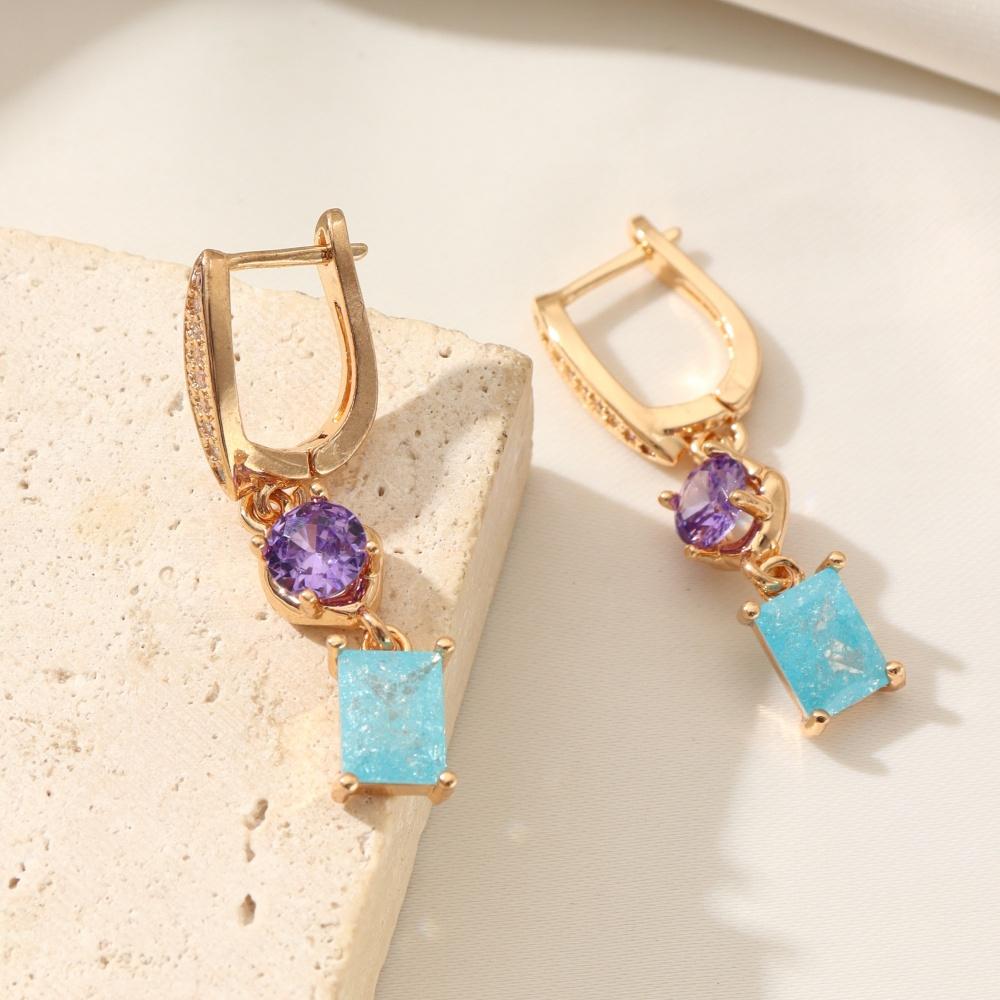 1 Pair Fashion Colored Square Dangle Earrings for Women Cubic Zirconia Earring Jewelry Wedding Party Accessories
