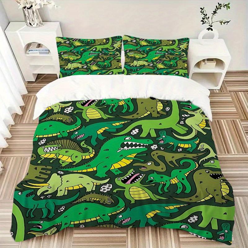 3Pcs Dinosaur Pattern Printed Bedding Set, Breathable And Soft, Machine Washable, Christmas Gift, Suitable for Bedroom Decoration, 15196