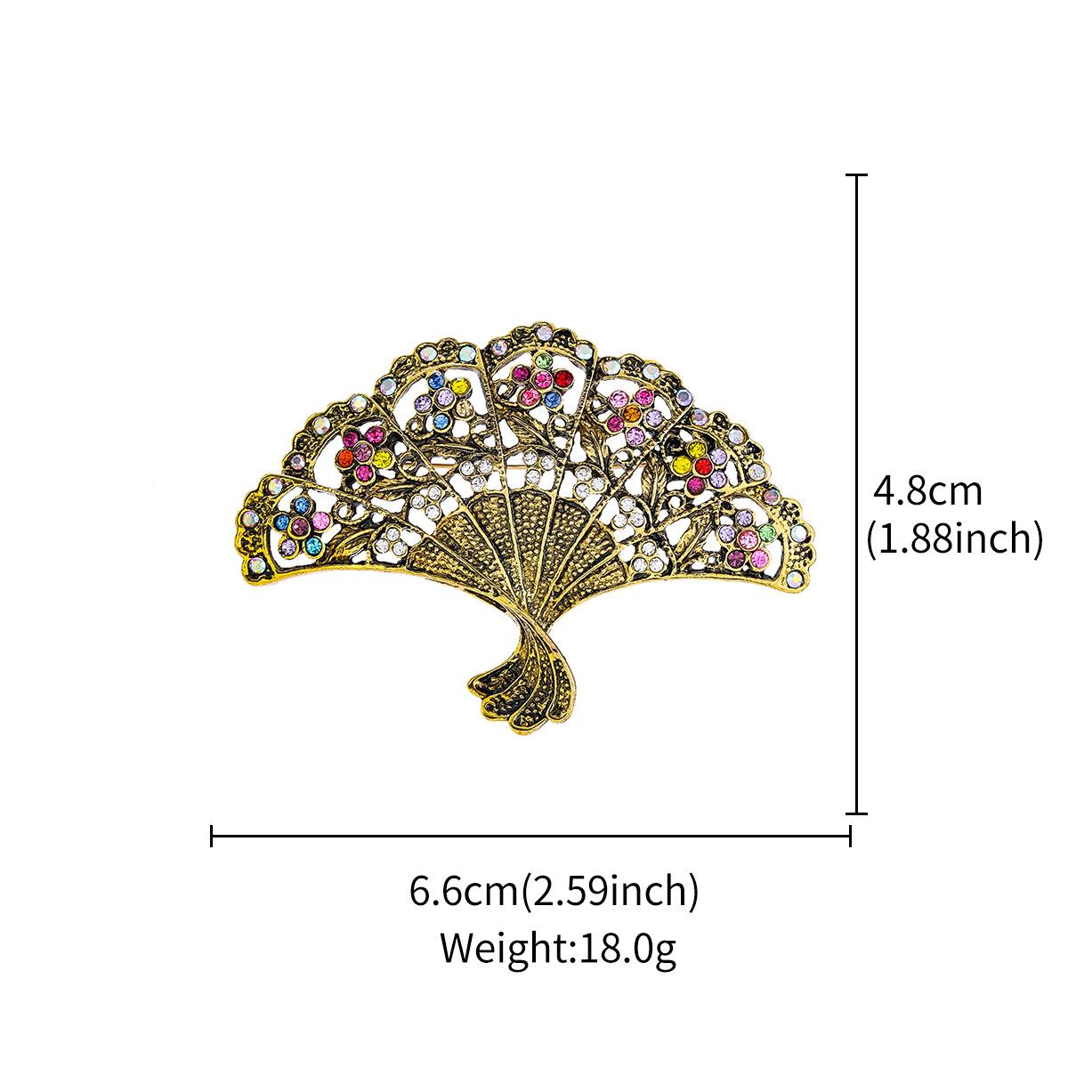 

Брошь-веер в ретро-стиле, старинное золото, инкрустированное бриллиантами, булавка для одежды в форме веера, женские аксессуары для пальто высокого класса, оптовая продажа корсажей