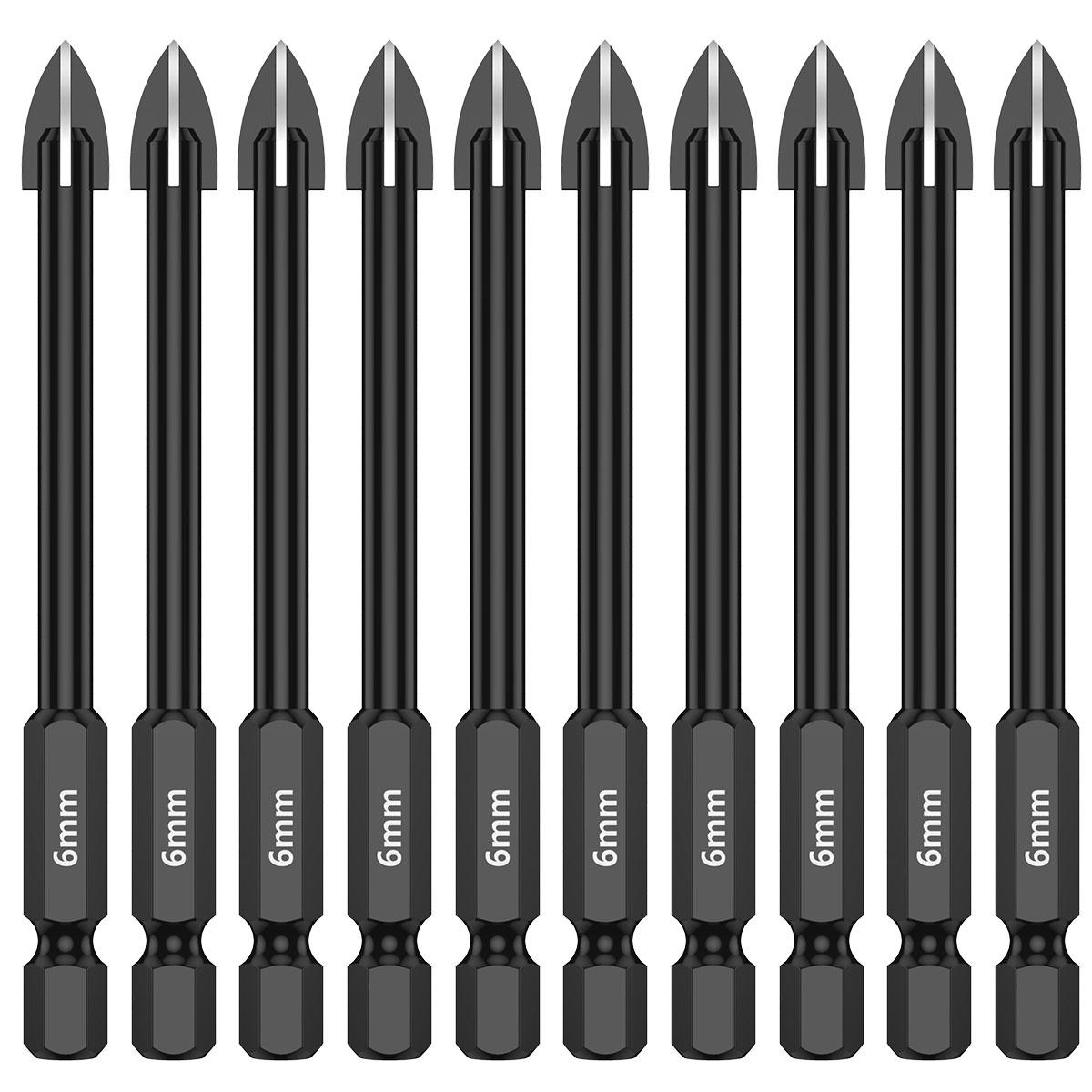 

10Pcs 6mm Cross Hex Drill Bit Set For Tile Porcelain Glass Mirror Multifunction Tile Porcelain Drill Bit Kit Tool Carbide Drills