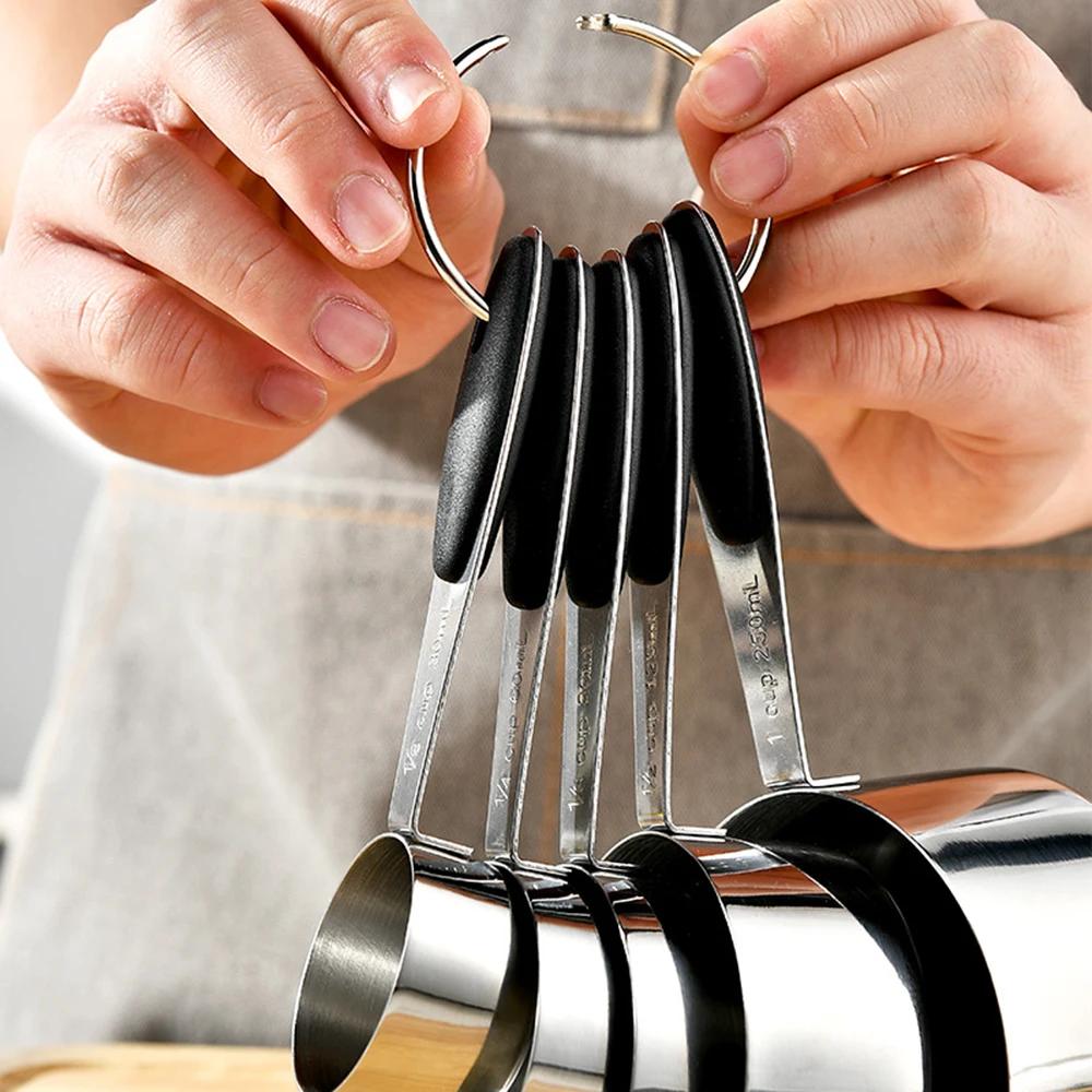 5/10Piece Silver Measuring Cups and Spoons Set Stainless Steel Measuring Cup Kitchen Measuring Spoon Scoop For Baking