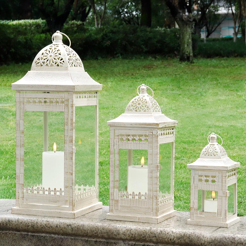 Set of 3 Vintage Candle Lantern Metal Iron Candle Lantern Empty Candle Holders for Wedding Decoration