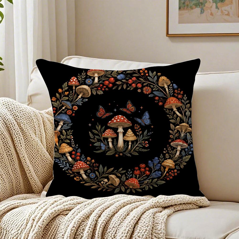 Housse de coussin champignon Cottagecore Respirante Peluche courte biologique Housse d'oreiller Lavable en machine Résistante aux plis Douce Durable