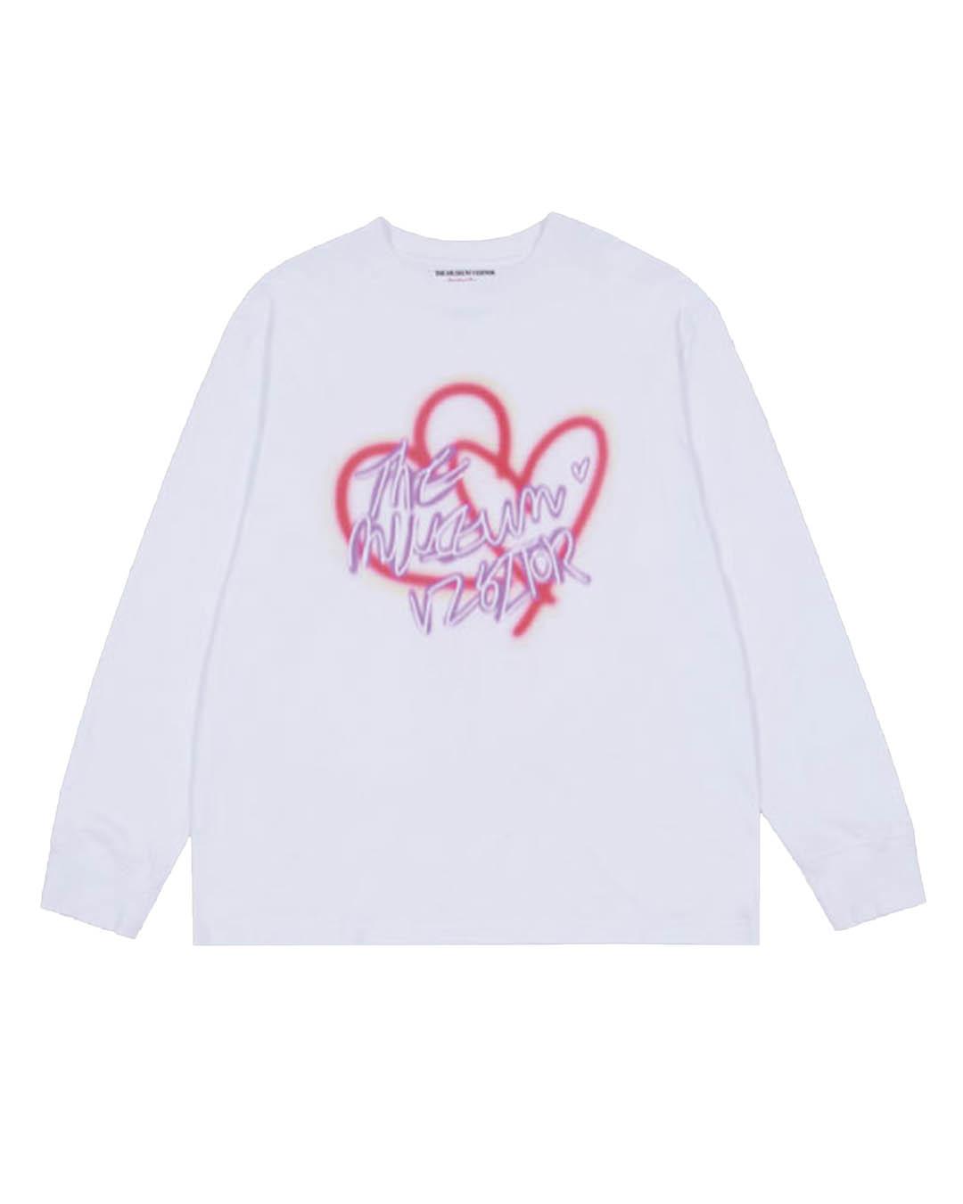 The Museum Visitor Blurred Heart Printed Long Sleeve (White) L