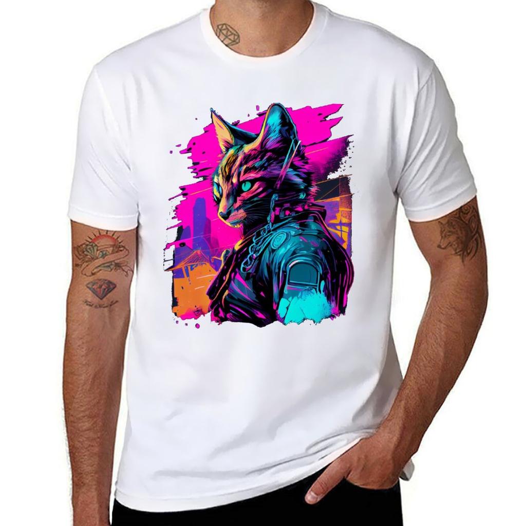 Lynx Synthwave T-Shirt T Shirt Man Plain T Shirts for Man Graphic Funny Men T Shirt Cotton 100% T-Shirt