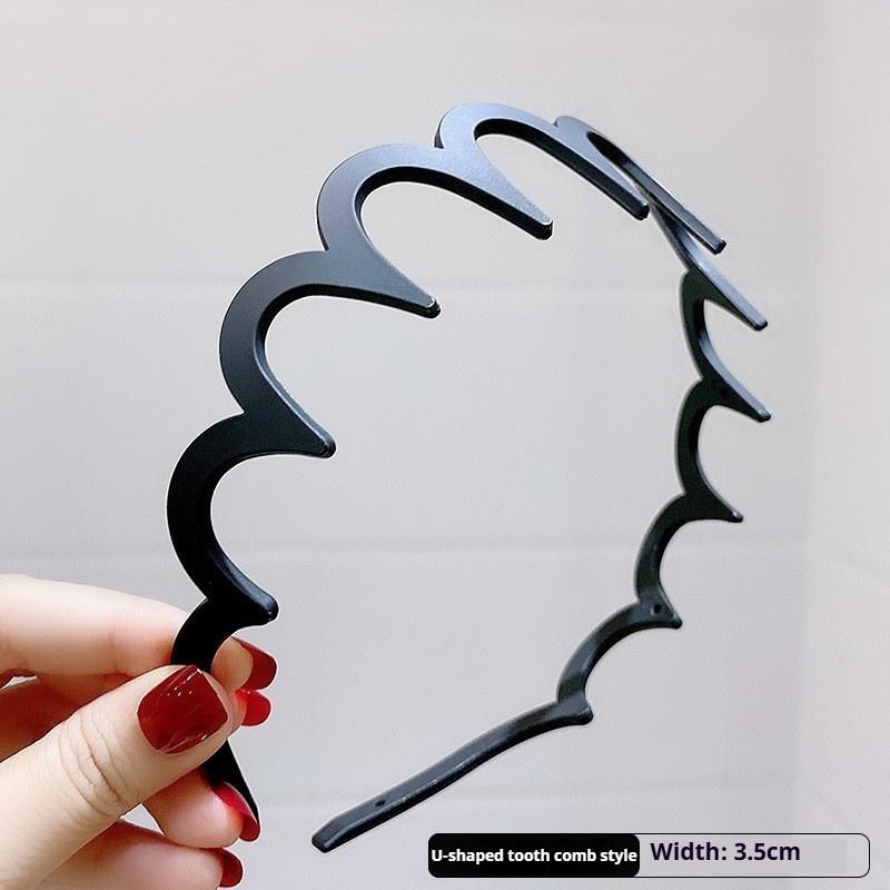 Black Flocked Big Wave Headband with Tooth Comb for Washing Face, Headband for Tidying Up Hair, Hairpin and Headdress