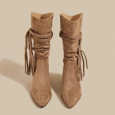 Flecos Mujer Tacones Altos Botas Punta Afilada Zapatos con Tacón Invierno Diseñador Nuevo Botines Chelsea Gruesos Zapatos de Ante Mujer Botas