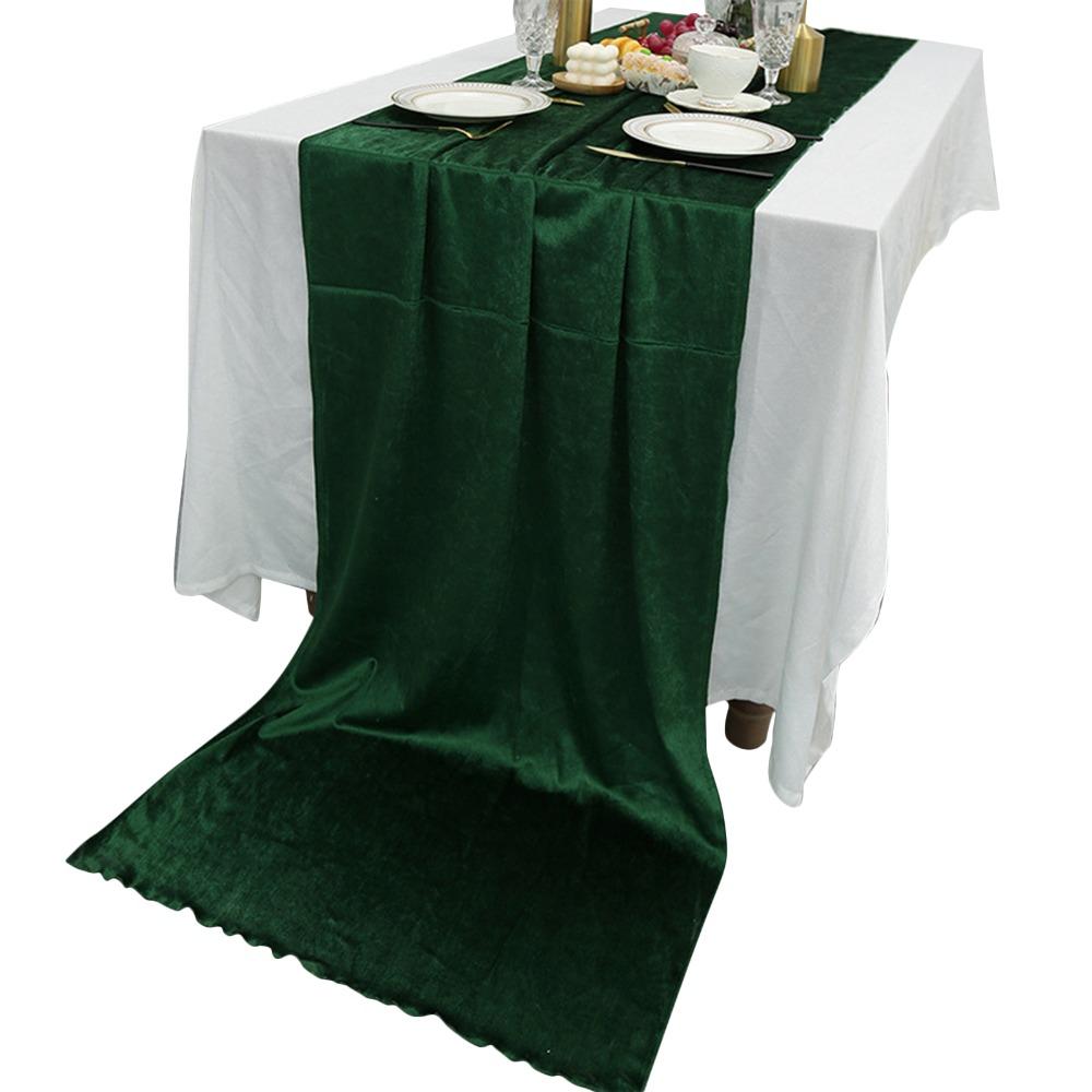 Green Velvet Table Runner 70x300cm Soft Texture Table Linen Overlay Rectangular Shape Stitched Edge Soft Velvet Fabric Runner